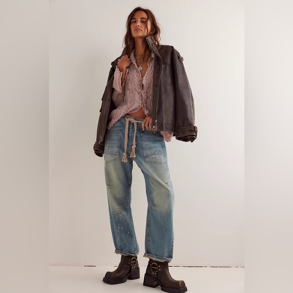 COPY - We The Free Moxie Pull-On Barrel Jeans (belt included)